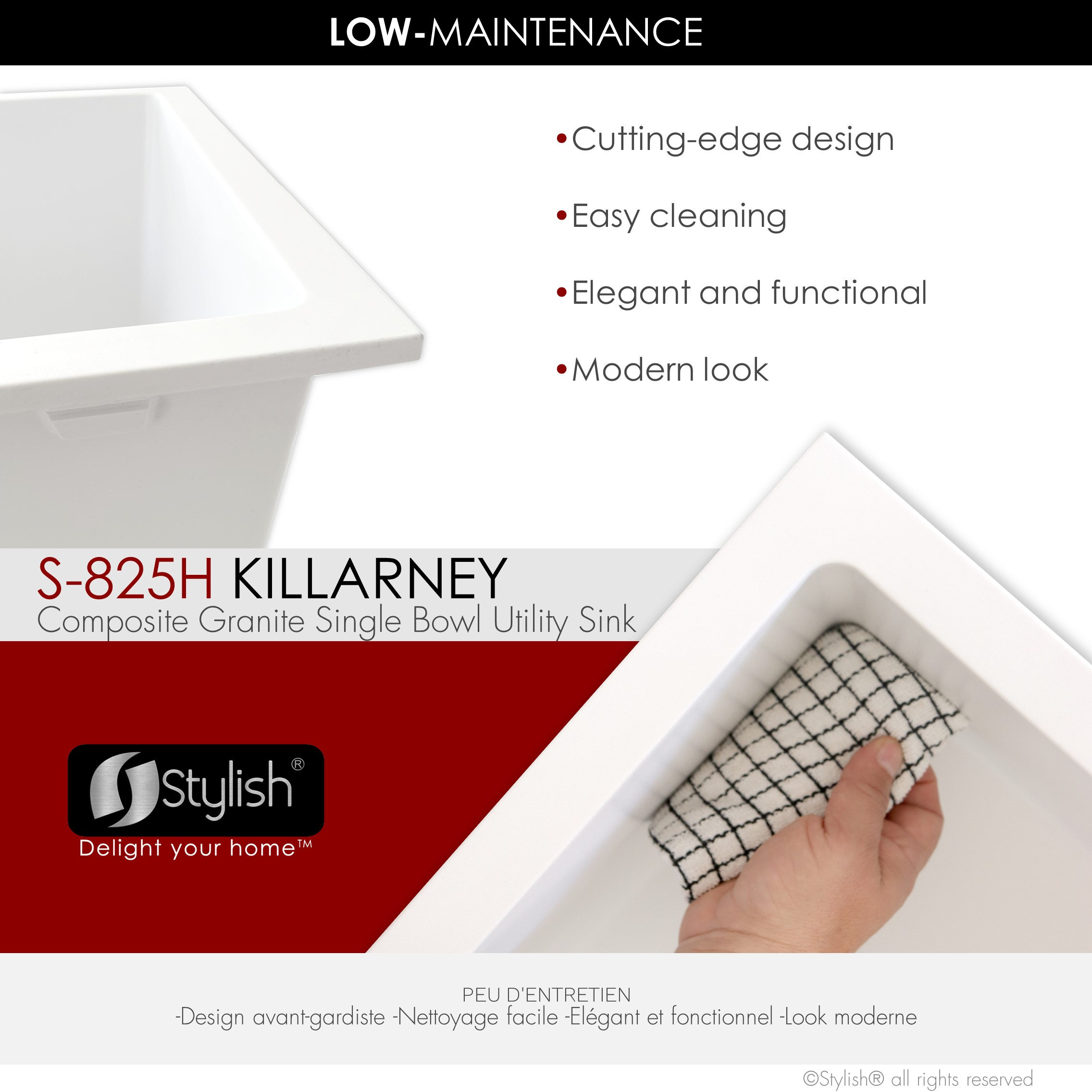 25 inch Dual Mount Single Bowl White Granite Laundry Sink S-825H