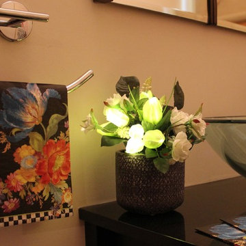 Spring Tulips - Green in Purple Ceramic Vase