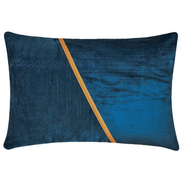Blue Corduroy & Velvet 12"x22" Lumbar Pillow Cover - Corduroy Split Blue