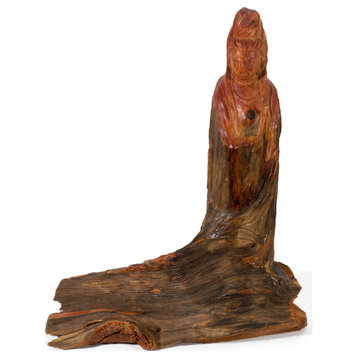 Hand Carved Cedar Wood Statue Guanyin