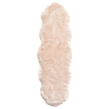 Plush and Soft Faux Sheepskin Fur Shag Area Rug, Dusty Rose, 2' X 6' Shaped