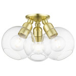 Livex Lighting - Downtown 3 Light Satin Brass Sphere Semi-Flush - Bring a refined lighting style to your interior with this downtown collection three light semi flush. Shown in a satin brass finish with clear sphere glass.