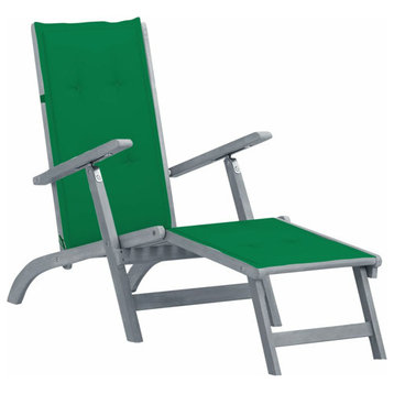vidaXL Deckchair Lounge Chair with Footrest and Cushion Solid Acacia Wood