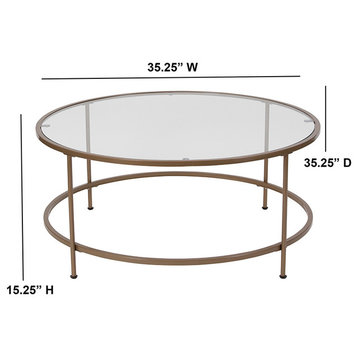 Astoria Collection Glass Coffee Table With Matte Gold Frame