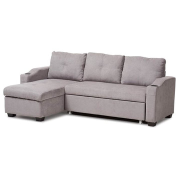 Modern Sectional Sofa, Reversible Cushions & Arms With Cup Holders, Light Gray