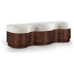 Meridian Furniture - Savoy Upholstered Bench, Cream, Velour Fur Fabric, Walnut Finish - The bold and artistic Savoy cream velour fur fabric upholstered bench brings a unique wave-like design to your space. Plush velour fur fabric atop creates a soft, luxurious seating experience, while the sculptural wooden base in a rich brown walnut finish adds a playful yet sophisticated touch. Perfect for those seeking to make a statement, it blends form and function, offering comfort and style in one eye-catching piece.