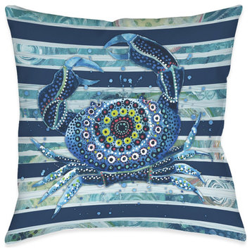 Blue Ocean Crab Outdoor Pillow, 18"x18"