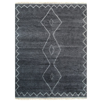 EORC Charcoal Hand Knotted Wool Moroccan Berber Moroccan Rug 9' x 12'
