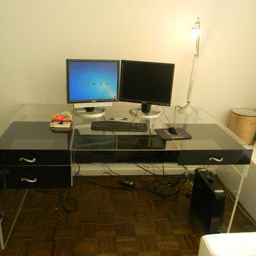 Desk - Black Lucite, 4 drawers and keyboard pull-out