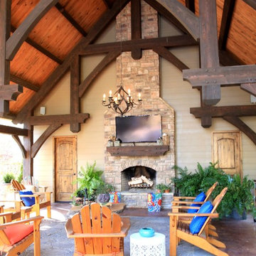 Heavy Timber Pool Pavilion with Fireplace in Alabama
