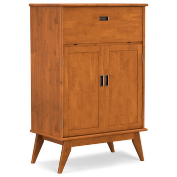 Draper Solid Hardwood Mid Century Bar Cabinet, Teak Brown