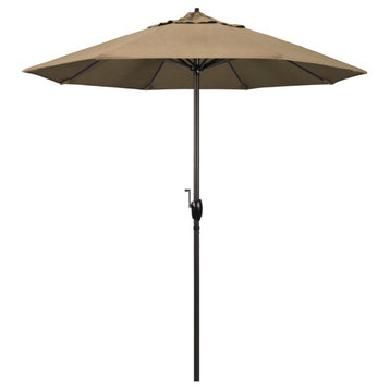 7.5' Bronze Auto-tilt Crank Lift Aluminum Umbrella, Sunbrella, Heather Beige