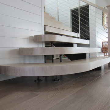 Steel Mono Stringer & Butcher Block Treads w/ Cable Rail