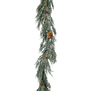 Artificial Cypress Garland With Pine Cones, In 2 Style, 76" Blue Cypress Garland