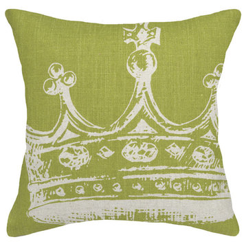Crown Printed Linen Pillow With Feather-Down Insert, Chartreuse Green