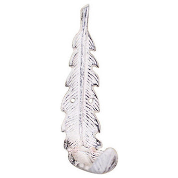 Whitewashed Cast Iron Decorative Feather Hook 6"