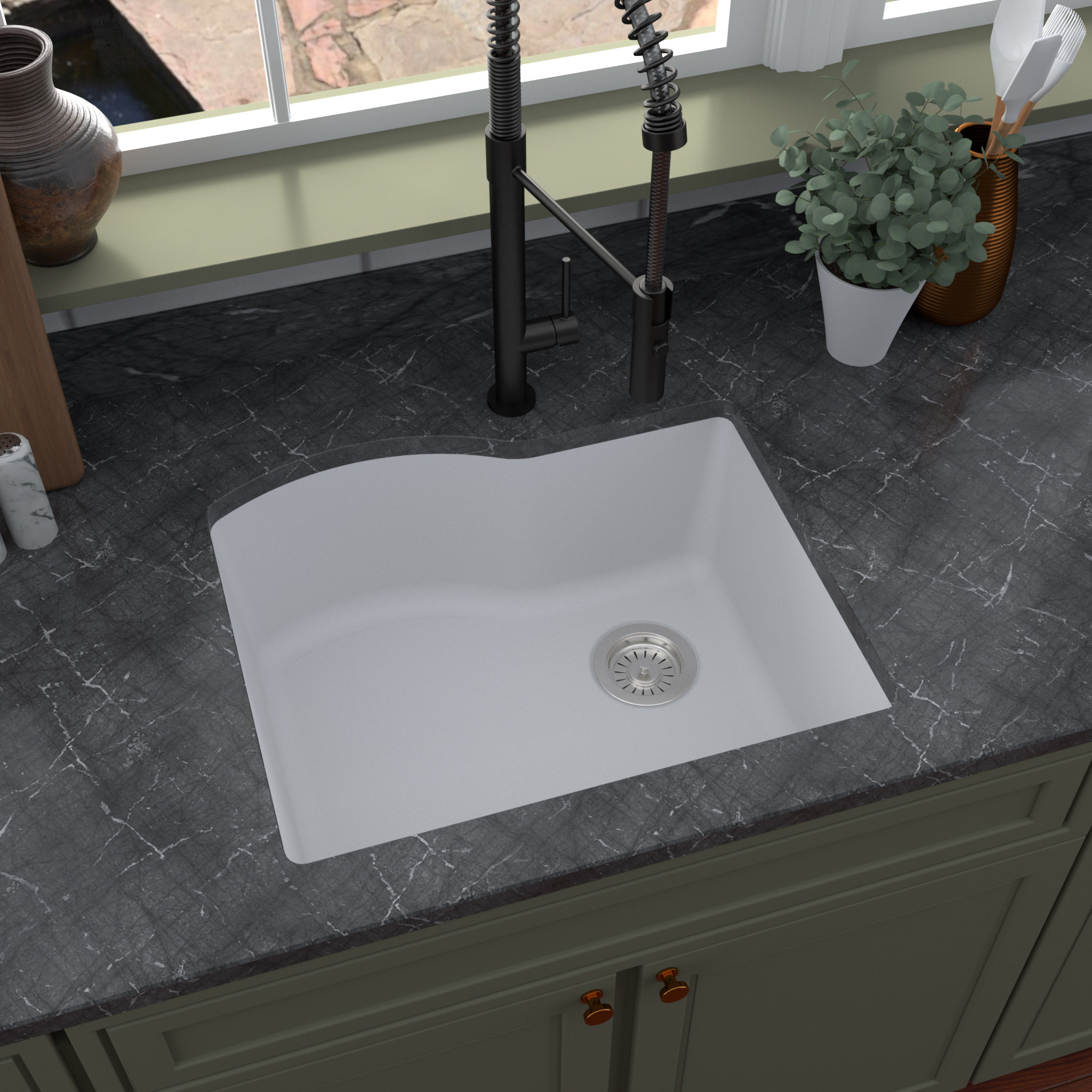 Karran Undermount Quartz Composite 24" Single Bowl Kitchen Sink, White