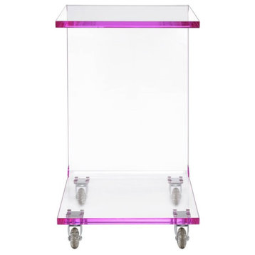 Bowery Hill Modern Acrylic Plastic Snack Table in Pink/Clear