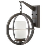 Hinkley - Hinkley 1014OZ Compass  - One Light Outdoor Medium Wall Mount - Inspired by globes and navigational compasses, this clean and minimal cage design features intersecting spheres of Oil Rubbed Bronze that enclose a sleek pillar of opal glass. Constructed from sturdy cast aluminum, Compass maps a path to style for facades that range from traditional to contemporary.