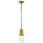 Visual Comfort & Co. - Robinson Small Pendant in Hand-Rubbed Antique Brass with Clear Glass - Inspired by modernizing retro styles, Thomas O'Brien designed the Robinson as a refined update of a 1960s lamp. Elegantly retro touches like seeded glass are juxtaposed with contemporary polished metal and sophisticated details. The conical silhouettes of chandeliers, pendants, sconces, lamps, and flush mounts will elevate interiors.