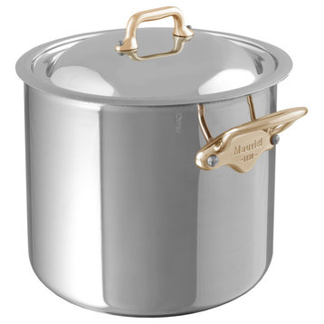 Mauviel M'Cook B Stainless Steel Stockpot With Lid & Brass Handles, 9.7-qt