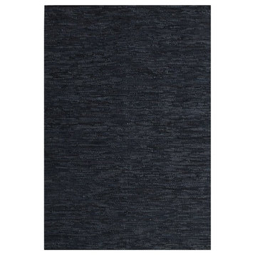 Handwoven Leather Rug, Solid Black, 8'x11'