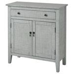 STEIN WORLD - Holt Gray Cabinet - Two-door, one-drawer accent cabinet. Grey hand-painted linen finish with aged bronze teardrop and round pull hardware.