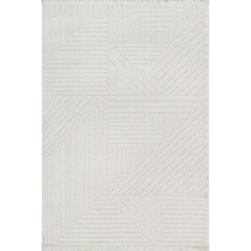 nuLOOM Makena Modern Geometric High-Low Area Rug, Off-White 5' x 7' 6"