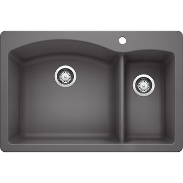 Blanco 440197 22"x33" Granite Double Dual-Mount Kitchen Sink, Cinder, Single Fau