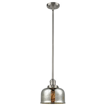 Large Bell 1-Light LED Pendant, Brushed Satin Nickel, Glass: Silver Mercury