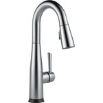 Delta - Delta Essa Pull-Down Bar/Prep Faucet With Touch2O Technology, Arctic Stainless - Touch it on. Touch it off. Whether you have two full hands or 10 messy fingers, Delta Touch2O Technology helps keep your faucet clean, even when your hands aren�t. A simple touch anywhere on the spout or handle with your wrist or forearm activates the flow of water at the temperature where your handle is set. The Delta TempSense LED light changes color to alert you to the water�s temperature and eliminate any possible surprises or discomfort. Delta MagnaTite Docking uses a powerful integrated magnet to pull your faucet spray wand precisely into place and hold it there so it stays docked when not in use. Delta faucets with DIAMOND Seal Technology perform like new for life with a patented design which reduces leak points, is less hassle to install and lasts twice as long as the industry standard*. Kitchen faucets with Touch-Clean  Spray Holes  allow you to easily wipe away calcium and lime build-up with the touch of a finger. You can install with confidence, knowing that Delta faucets are backed by our Lifetime Limited Warranty. Electronic parts are backed by our 5-year electronic parts warranty.  *Industry standard is based on ASME A112.18.1 of 500,000 cycles.