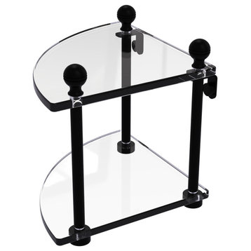 Mambo 2 Tier Corner Glass Shelf, Matte Black