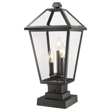 Talbot 3 Light Post Light or Accessories, Black, Clear Beveled Glass