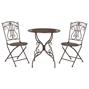 3 Pieces Patio Bistro Set, Round Table & Chairs With Scroll Work, Unearthed Rust