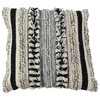 White Square Throw Pillow With Black Stripes and Fringe, 20x20