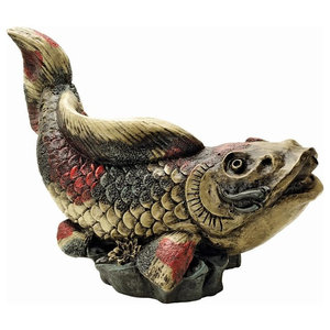 Koi Fish Piped Spitter Statue Pond Decor Fountain Water Feature Asian Sculpture for sale online
