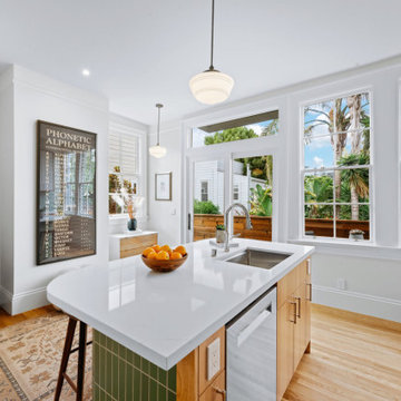 San Francisco Victorian Kitchen Remodel with Hickory & White Cabinetry