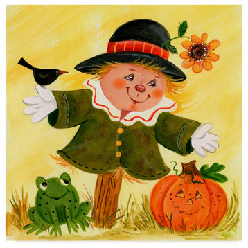 Beverly Johnston 'A Scarecrow And Friends' Canvas Art, 18"x18"