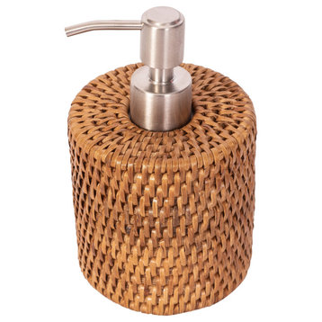 Artifacts Rattan™ Stainless Steel Polished Finish Soap Pump Dispenser, Honey Brown, 4"x6.3"