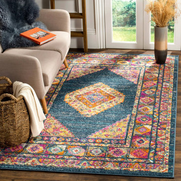 Transitional Area Rug, Polypropylene With Classic Pattern, Blue/Fuchsia