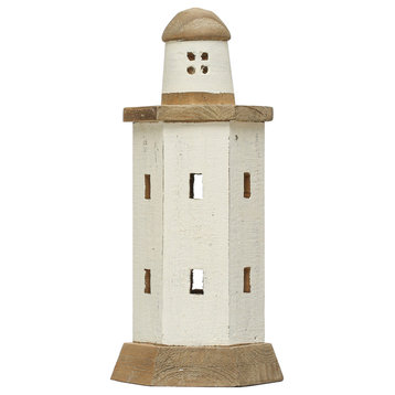 Decorative 2-Tone Wood Light House, Natural and White