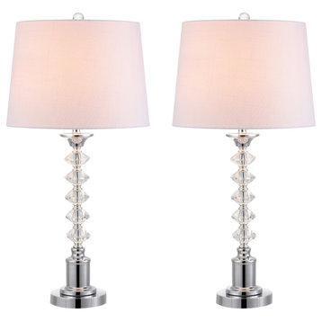 Kinsley 28" Crystal Table Lamp, Clear and Chrome, Set of 2