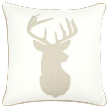 Ivory Tan Reindeer Down Filled Throw Pillow