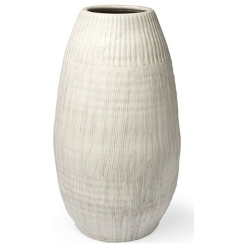Reyan Large 28.5" Pearl White Ceramic Striped Vase