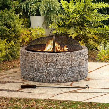 Sunjoy Stone 26" Round Wood-burning Firepit for Outside