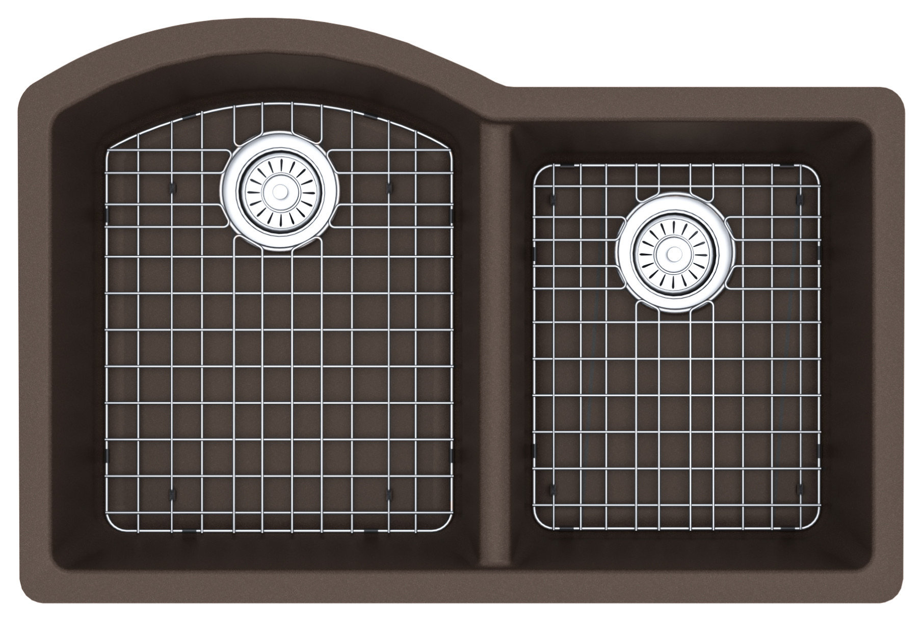 Karran Undermount Quartz 32" 60/40 Double Bowl Kitchen Sink Kit, Brown