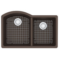 Karran Undermount Quartz 32" 60/40 Double Bowl Kitchen Sink Kit, Brown