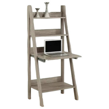 Modern Desk, Ladder Design With Fold Out Top & Spacious Open Shelves, Dark Taupe