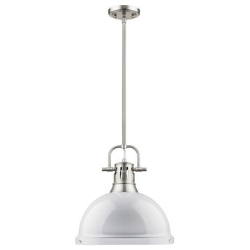 Duncan 1-Light Pendant With Rod, Pewter, White Shade