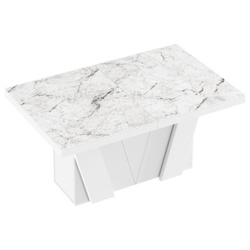 Alena Extendable Dining Table, White Venatino/White